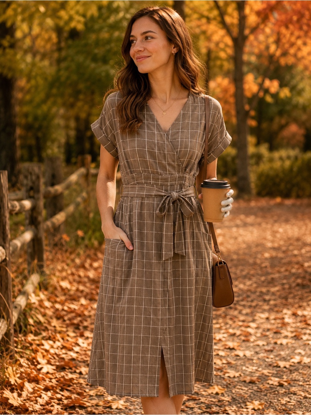 mittoshop Brown Plaid Midi Dress